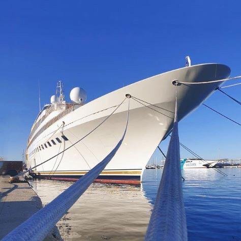 The 105m M/Y Lady Moura is currently moored at MARINA PORT DENIA (Alicante - SPAIN)